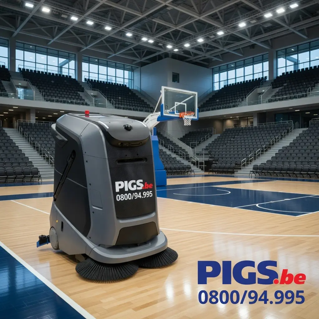 Robot Marvel PIGS dans une salle de basket-ball moderne