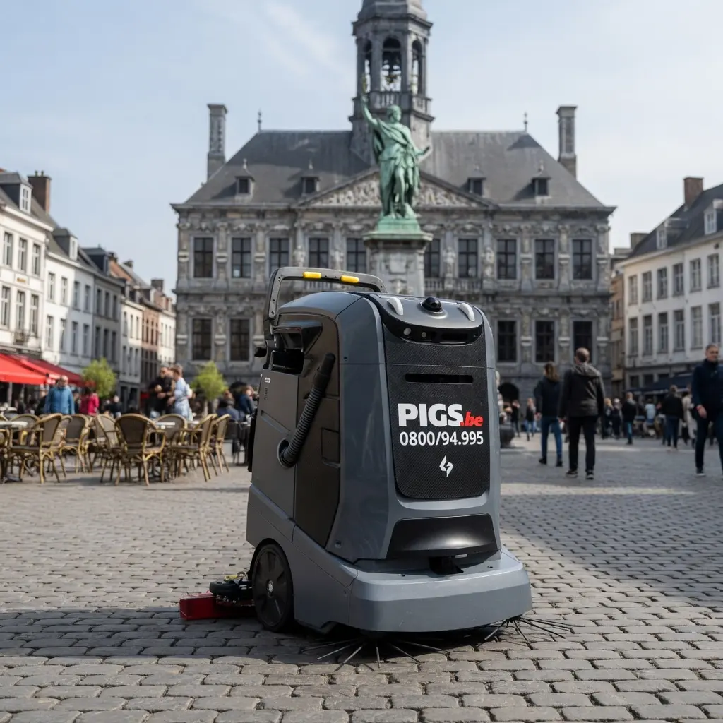 Robot nettoyeur Gausium installé chez un client à Mons par PIGS Informatique
