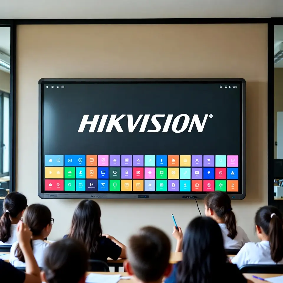 Écran interactif Hikvision WonderHub installé dans une classe d'école primaire en Belgique