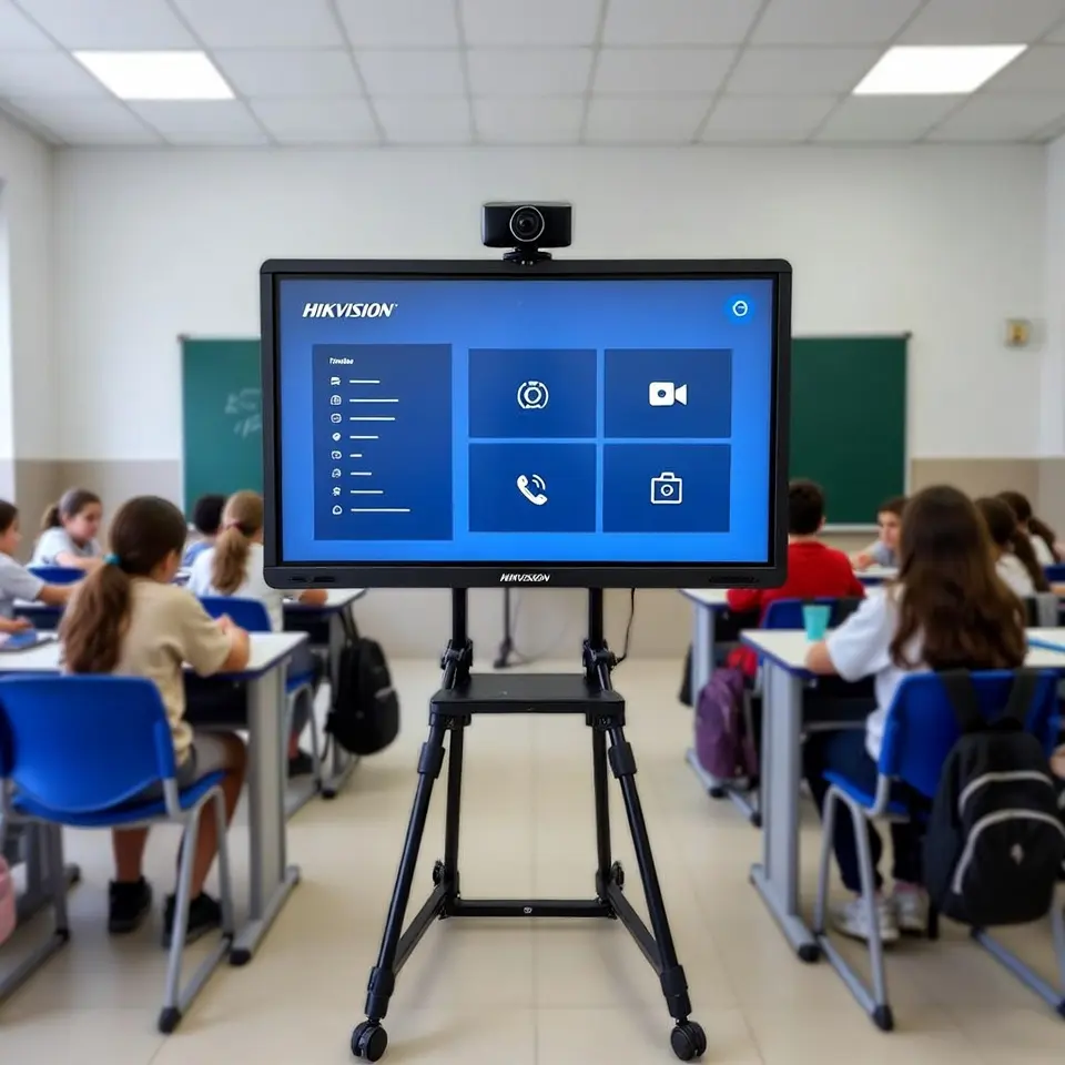 Élèves utilisant un écran interactif Hikvision WonderHub en classe de sciences