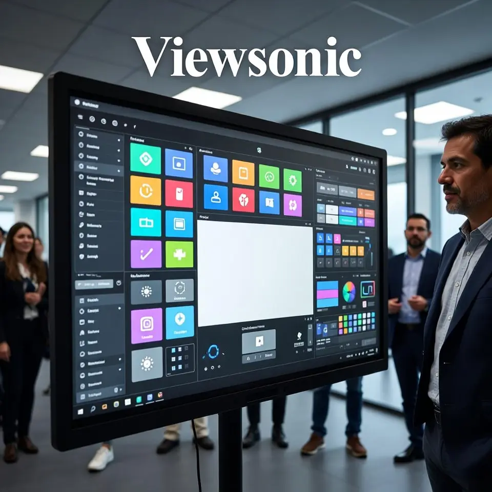 Écran interactif tactile professionnel utilisé en réunion hybride