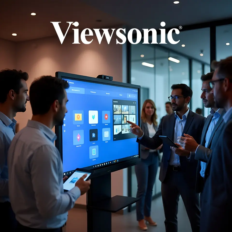 Écran interactif installé dans une salle de réunion d'entreprise en Belgique