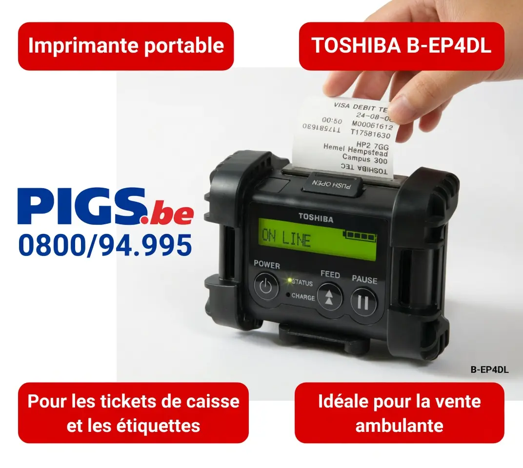 Toshiba B-EP4DL vue de face — imprimante mobile 4 pouces