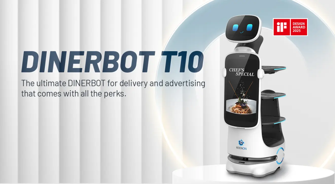 Détail du robot serveur Keenon T10 et de ses plateaux