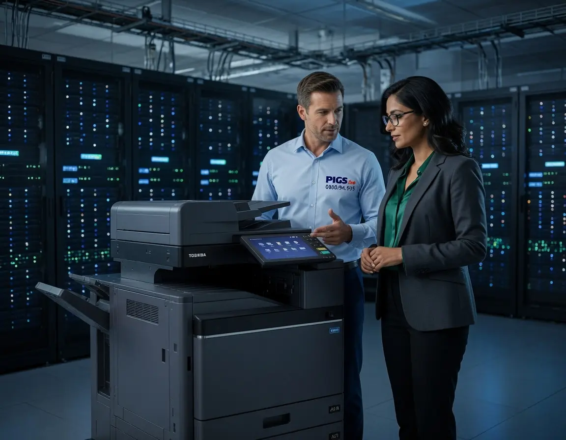Copieur multifonction A3 couleur Toshiba e-STUDIO 6526AC, vue de face, showroom PIGS Informatique