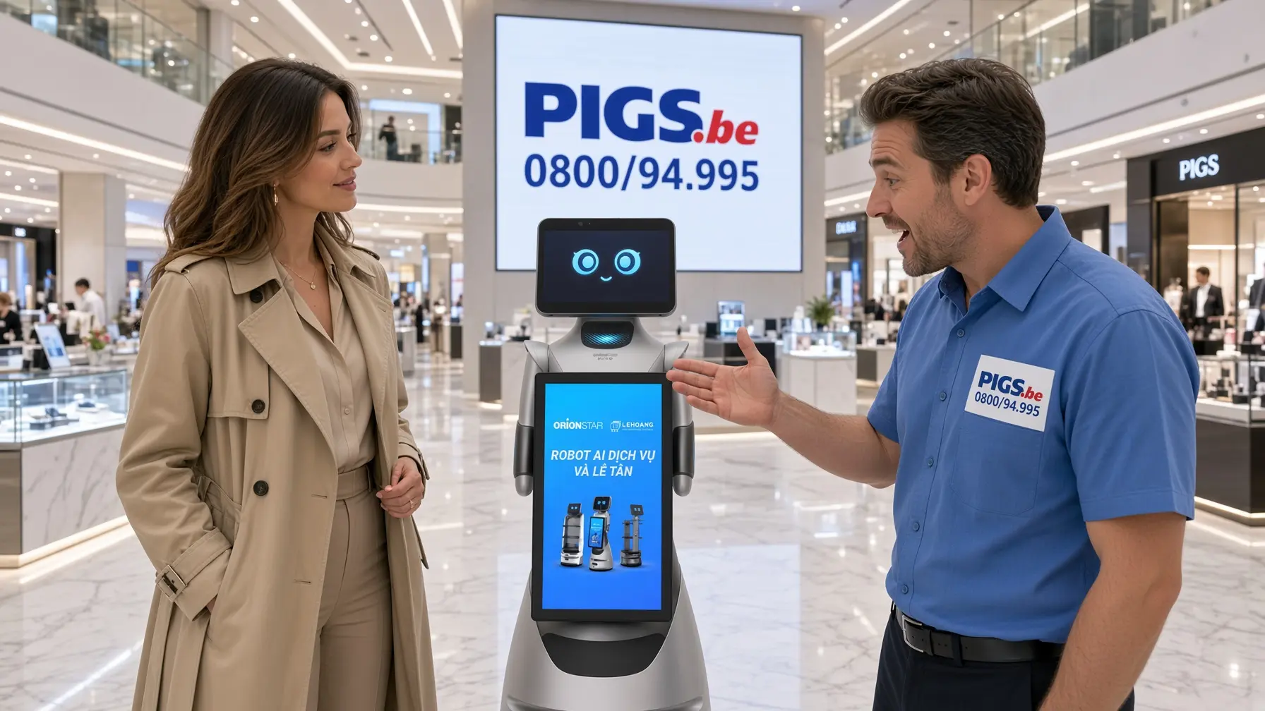 Robot d'accueil publicitaire Greeting Bot AD de Rob-IA distribué par PIGS Informatique