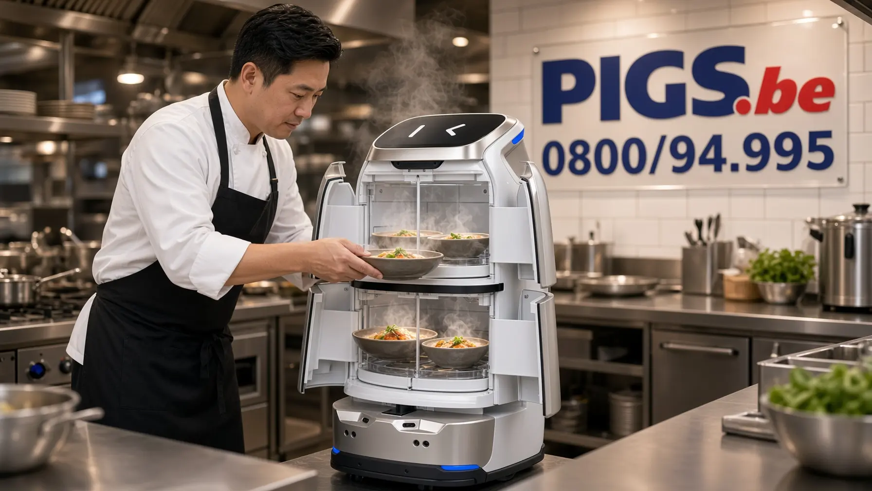 Robot transporteur fermé Keenon W3 de Rob-IA distribué par PIGS Informatique