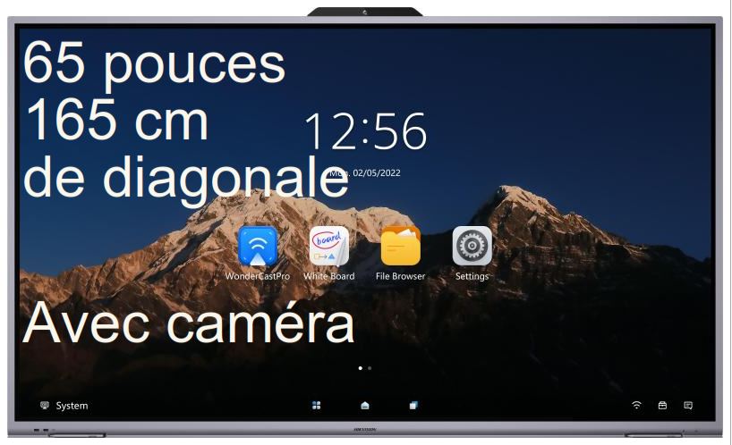 ECRAN HIKVISION 65'' LFD 4K Interactive 3840x2160 45pts 350 cd/m² 6ms 60Hz 2xHDMI 2xUSB 1xUSB-C RS-232 RJ45 Caméra intégrée 8MP Android11