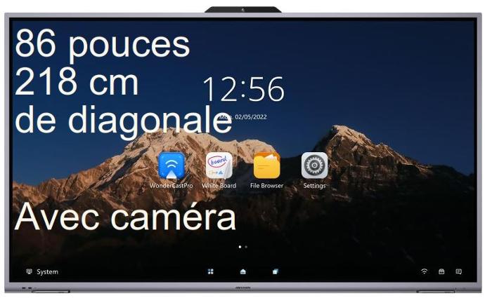 ECRAN HIKVISION 86'' LFD 4K Interactive 3840x2160 45pts 350 cd/m² 6 ms 60 Hz 2xHDMI 2xUSB 1xUSB-C RS-232 RJ45 Caméra intégrée 8 MP Android 11