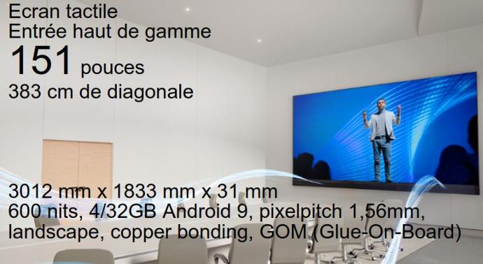 Écran LED Direct View 136" Full HD 1920x1080 600 nits, 4/32GB Android 9, pixelpitch 1,56mm, landscape, copper bonding, G