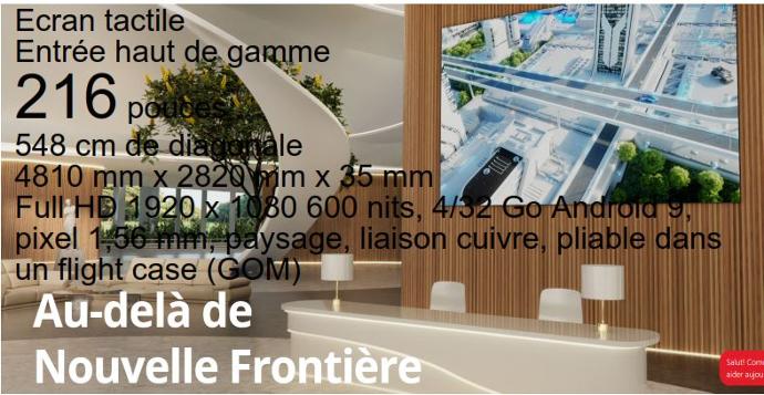 Ecran LED Direct View 216" 4K 3840x2160 500 nits, 4/64GB Android 9, pixelpitch 1,25mm, paysage+portrait, Chip-On-Board R