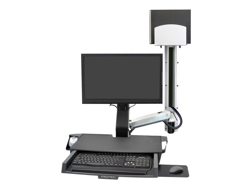 Ergotron SV Combo System with Worksurface & Pan, Medium CPU Holder kit de montage - Soulever et pivoter - pour écran LCD/clavier/souris/lecteur de codes à barres/processeur - aluminium poli