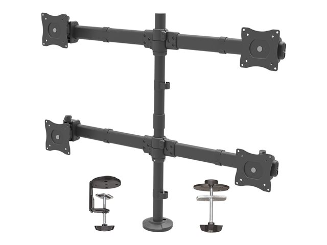 Bras de bureau – Startech Desk Mount Quad Monitor Arm, Ergonomic VESA 4 Monitor Mount 2x2 up to 27", Articulating & Height Adjustable Pole Mount, Tilt/Swivel/Rotate LCD/LED Screen, Clamp/Grommet