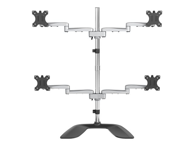 Bras de bureau – Startech Desktop Quad Monitor Stand, Ergonomic VESA 4 Monitor Arm (2x2) up to 32", Free Standing Articulating Universal Pole Mount, Height Adjustable/Tilt/Swivel/Rotate, Silver