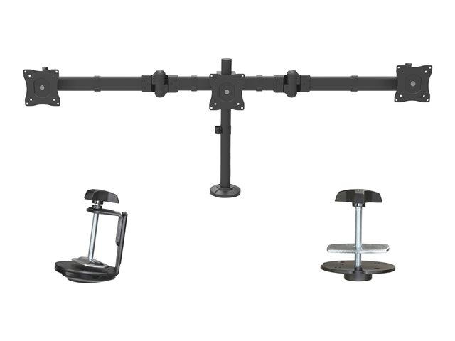 Bras de bureau – Startech Desk Mount Triple Monitor Arm, Ergonomic VESA 3 Monitor Mount up to 27", Articulating & Height Adjustable Pole Mount, Tilt/Swivel/Rotate LCD/LED Screen, Desk Clamp/Grommet