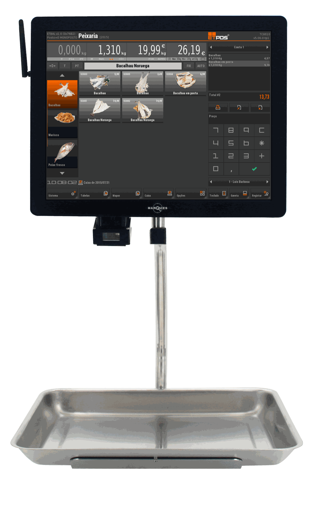 Balance Marques BM5 ARM suspendue avec imprimante 80 mm, écran tactile 15 pouces, distribuée par PIGS Informatique