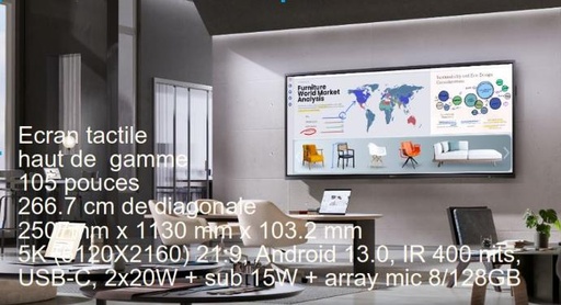 [IFP105S] ViewSonic ViewBoard IFP105S Écran tactile ViewBoard 105" 5K (5120X2160) 21:9, Android 13.0, IR 400 nits, USB-C, 2x20W + sub 15W + array mic 8/128GB
