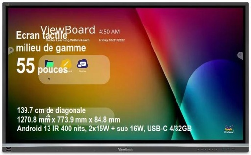 [IFP5550-5] ViewBoard 50serie écran tactile 55" UHD, Android 11.0, IR 400 nits, 2x15W + sub 16W, USB-C 4/32GB REF IFP5550-5  REF PG0