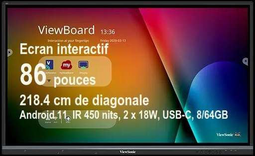 [IFP8633-G] ViewBoard 33serie écran tactile 86'' UHD, Android 11, IR 450 nits, 2 x 18W, USB-C, 8/64GB REF IFP8633-G  REF PG0.0B21