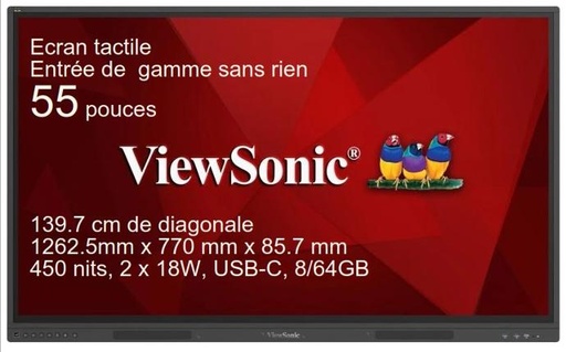 [IFP55G1] ViewBoard G series écran tactile 55" UHD, sans Android, IR 400 nits, 2 x 15W, USB-C, HDMI REF IFP55G1  REF PG0.0B21