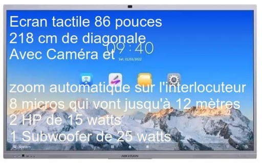 [HIKLFDDSD5C86RBB] ECRAN HIKVISION 86''  LFD 4K Interactive 3840x2160 45pts 400cd/m² 6ms 60Hz VGA HDMI DP 4xUSB3 2xUSB-C 1xUSB2 haut parleurs Caméra intégrée 8 MP, Zoom et suivi des orateurs automatique Android13