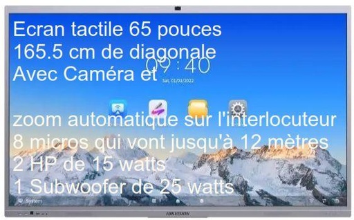 [HIKLFDDSD5C65RBB] ECRAN HIKVISION 65''  LFD 4K Interactive 3840x2160 45pts 400cd/m² 6ms 60Hz VGA HDMI DP 4xUSB3 2xUSB-C 1xUSB2 haut parleurs Caméra intégrée 8 MP, Zoom et suivi des orateurs automatique Android13