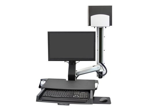[45-595-026] Ergotron SV Combo System with Worksurface & Pan, Medium CPU Holder kit de montage - Soulever et pivoter - pour écran LCD/clavier/souris/lecteur de codes à barres/processeur - aluminium poli
