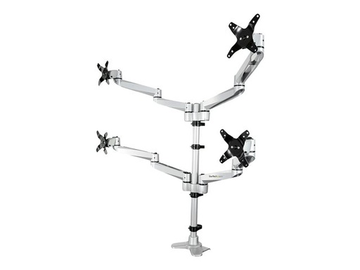 [ARMQUADPS] Bras de bureau – Startech Desk Mount Quad Monitor Arm, Premium Articulating VESA 4 Monitor Mount 2x2 up to 27", Ergonomic Height Adjustable Pole Mount, Tilt/Swivel/Rotate, C-Clamp/Grommet, Silver