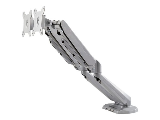 [ARMSLIMDUOS] Bras de bureau – Startech Desk Mount Dual Monitor Arm with USB & Audio, Grommet/Desk Clamp VESA Mount for up to 32 inch Displays, 2x USB, 2x 3.5mm audio, Ergonomic Full Motion Dual Monitor Arm, Silver